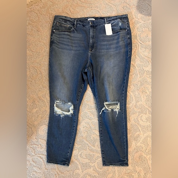 Good American Denim - Good American Ripped Blue Straight Jeans